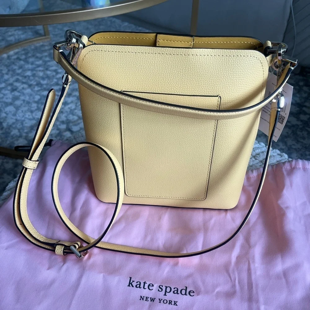 NWT Kate Spade Darcy Small Bucket Bag Grain Leather Daybreak Crossbody, Yellow